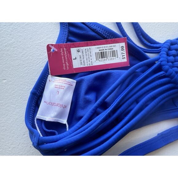 New Xhiliration Swim Suit Bikini Top Women's L Colbalt Blue Racerback Unpadded - Picture 5 of 5
